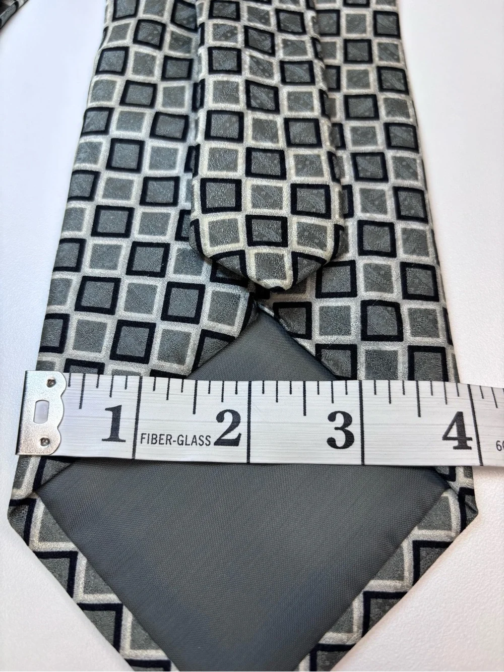 J.Ferrar Black,Olive and Cream Geometric Silk Tie Made in Italy EUC